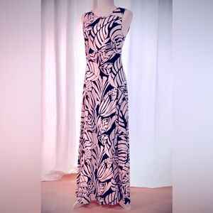Talbots Blue & White Paisley Knit Jersey Maxi Dress